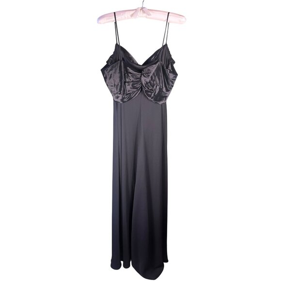 VTG Black Formal Gown Slip Dress 13/14 Draped Satin Neckline Elegant Old Money - Picture 2 of 7
